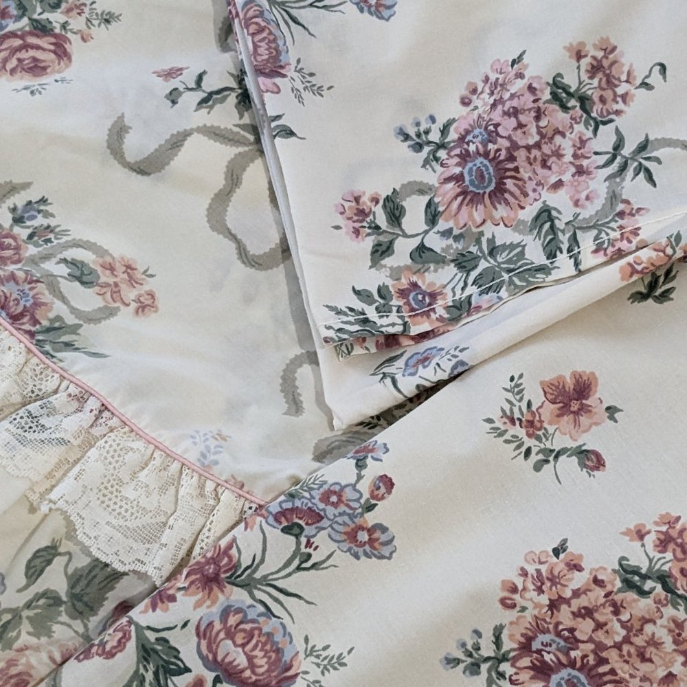 Vintage Croscill Home Fashions Twin Sheets and Curtains Set JCP Floral Boho Vict